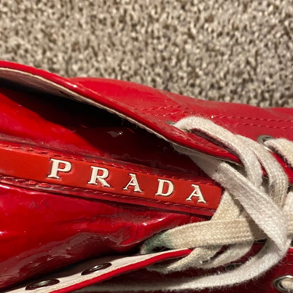 Prada Glossy Red Sneakers with White Laces